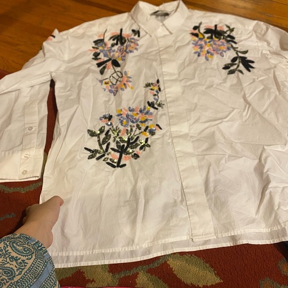 Munthe / singus white oversized button down sequin embellished floral 36 S - Picture 5 of 12